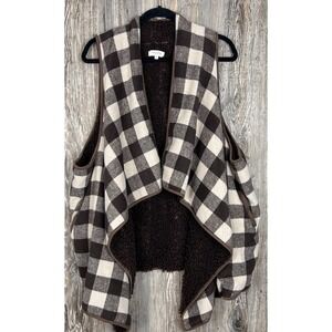 Sweet Lovely by Jen Buffalo Plaid Faux Sherpa Lined Vest Brown Tan 3XL Warm Cozy